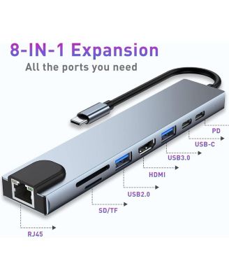 8-in-1 USB-C Hub, 100W PD Charging & Superfast Data Transfer | Ideal for Home Office, Travel, Presentations