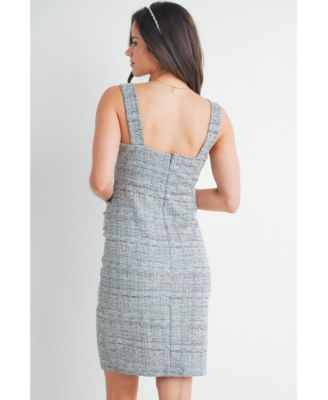 Maternity Sleeveless Square-Neck Tweed Sheath Dress