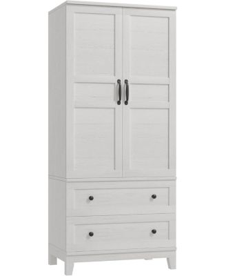 Armoire Wardrobe Closet with 2 Drawers,72 in Wooden Wardrobe Cabinet with Hanging Rod