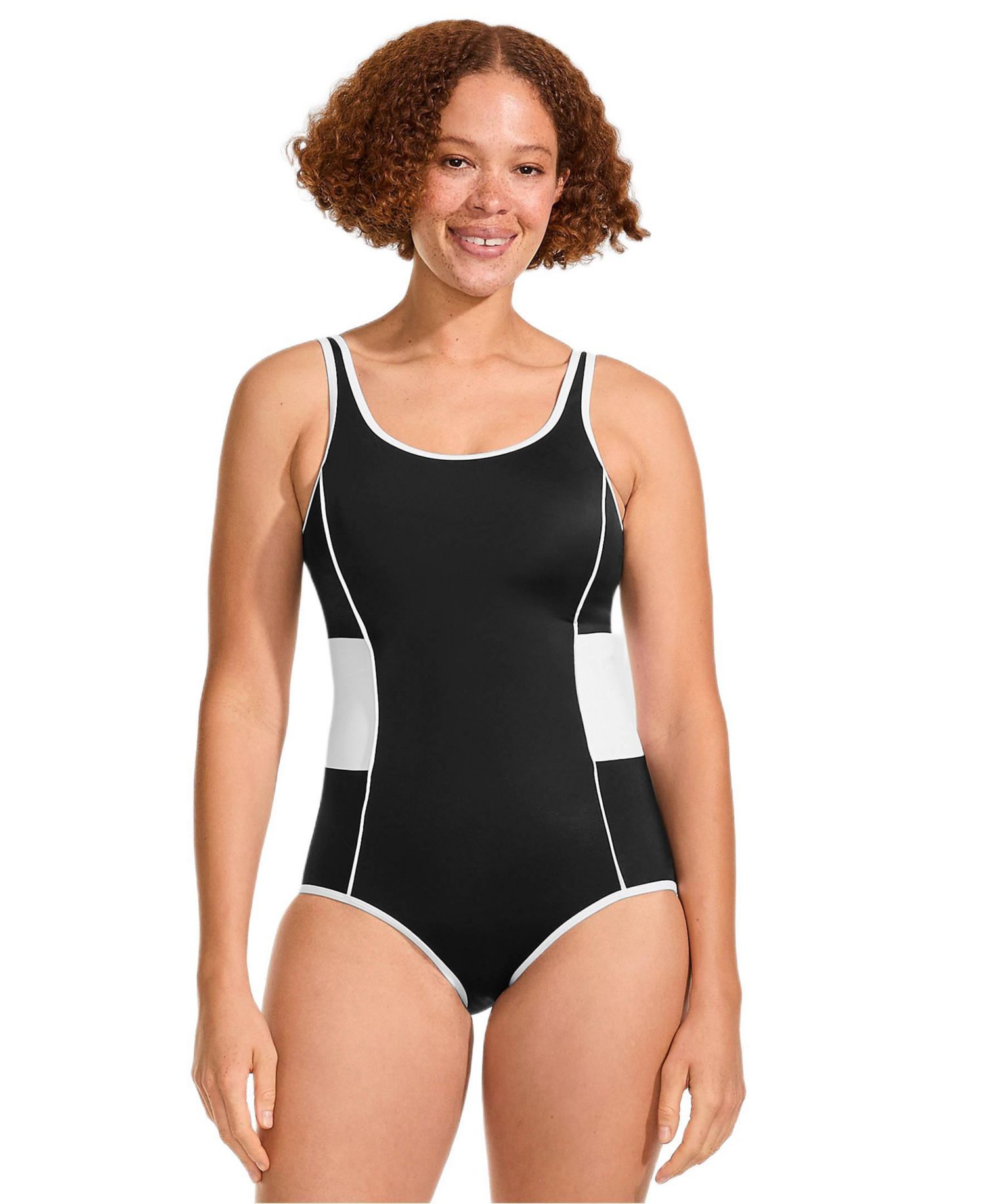 Women's Tugless Scoop Neck Colorblock Low Leg One Piece