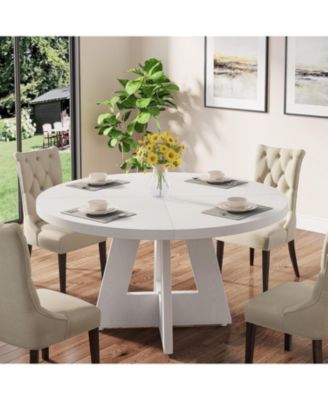 47 inch Round Dining Table, Wooden Tabletop and Cross Base