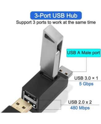 3 Ports USB 3.0 Hub 90 Degree Splitter, Hi-Speed 5Gbps Data Transfer USB Expander, Plug & Play for Laptop/PC/Mac