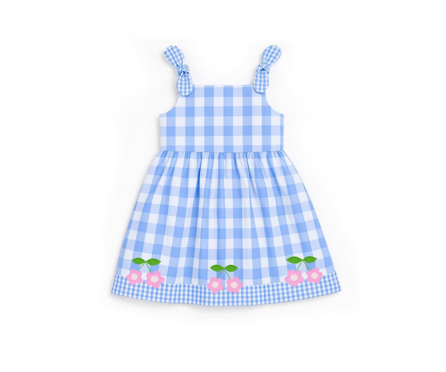 Big Girls Gingham Dress With Flower Cherries