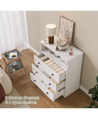 Small Dresser for Bedroom Closet Bedside with 3 Drawers, Wooden Dressers with Charging Station , Wood Chest of Drawers for Living Room