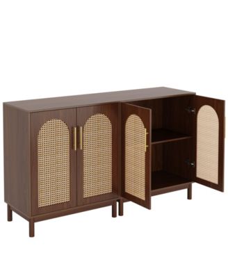 Set of 2 Rattan Sideboard Buffet with Storage, 59 Inch Accent Cabinet with Doors, Storage Cabinet for Dining Room, Living Room, Kitchen