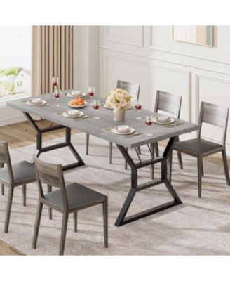 Farmhouse Dining Table for 6, Rectangular Wood Dining Table, Rustic Kitchen Table with Extra Heavy Duty Metal Legs for Dining Room
