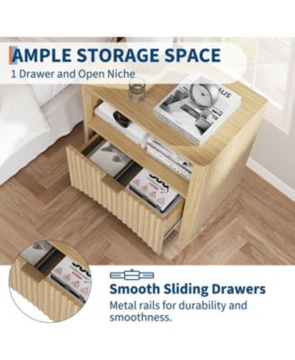 Fluted Farmhouse Night Stand with Charging Station, 23" Mid-Century Modern Nightstand