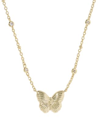 Imitation Pearl and 14k Gold Over Brass Cailey Butterfly Short Pendant Necklace