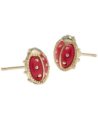 14k Gold Over Brass Lady Bug Stud Earrings