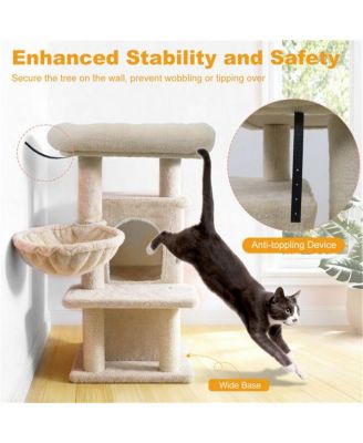 Cat Tree with 2-Tier Cat Condo, 33.5-Inch Multi-Level Tower with Sisal Scratching Posts & Anti-Toppling Device, Beige