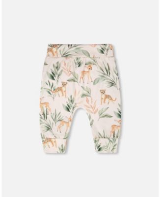 Baby Girls Cotton Jersey Evolutive Pants Peach Deer Print