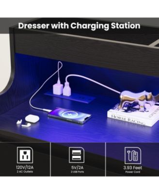 6 Drawer Dresser for Bedroom with LED Lights & Charging Station, 51.2" Wide Dresser with Open Shelf