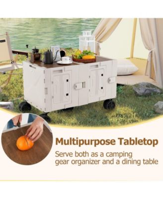 Large Foldable Utility Cart with 2-Tier Storage Crates and Telescoping Handle