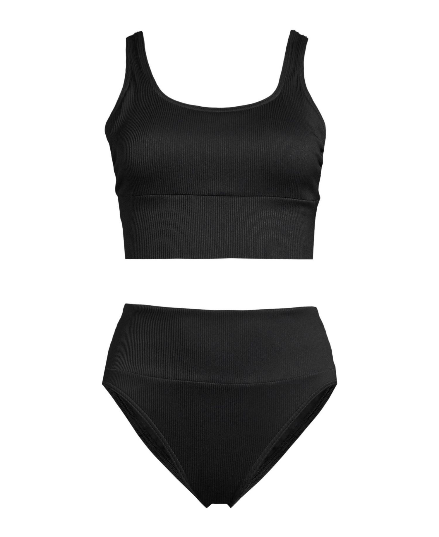 Women's Tugless Ribbed Midkini and High Waisted Bottom Swimsuit Set