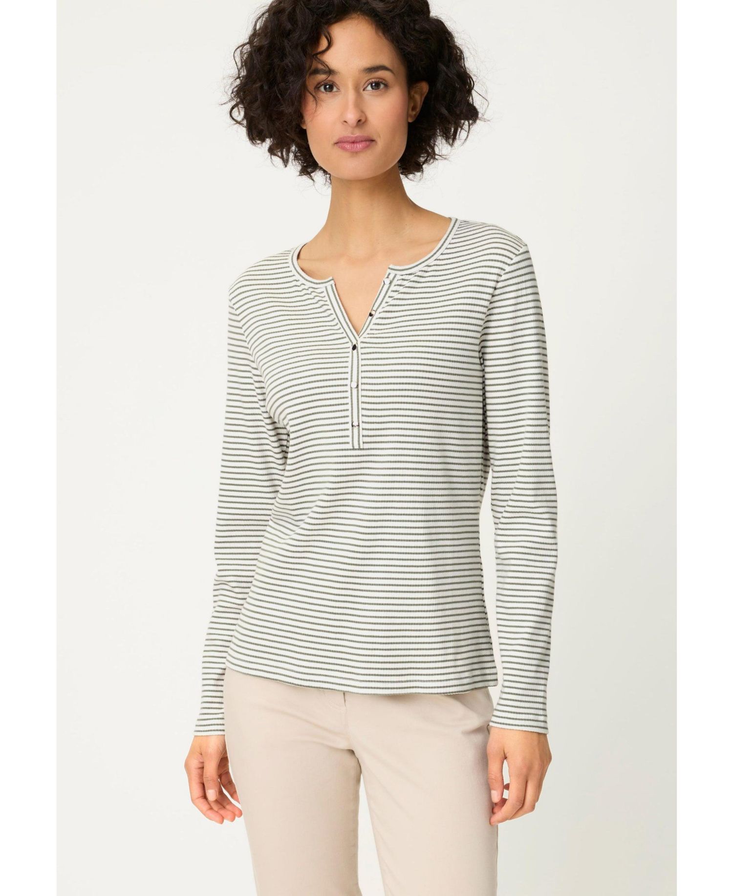 Women's Stripe Rib Knit Henley T-Shirt