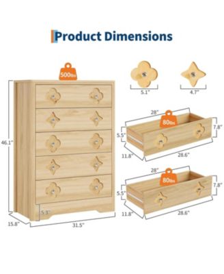 5 Drawer Tall Dresser for Bedroom, 45'' Boho Chest of Drawers, Wooden Chest with Clothes Storage Cabinet, Decorative Drawer Front Organizer
