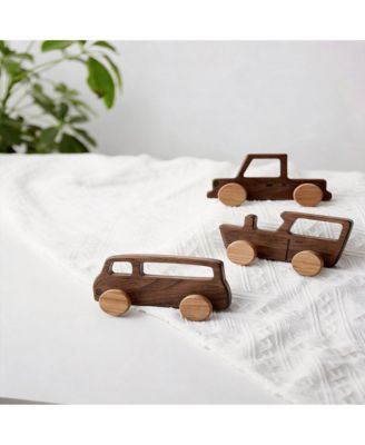 Walnut Wood Car-Shaped Coat Hooks for Kids - 4 Pack