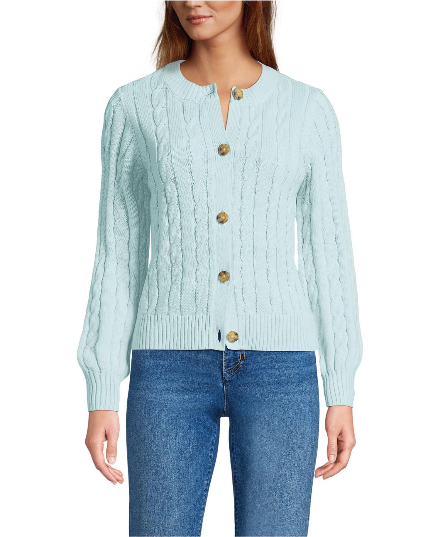 Women's Drifter Classic Cable Crew Neck Cardigan Sweater