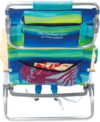 Tommy Bahama 2-Pack 5-Position Classic Lay Flat Backpack Beach Chair with Cooler and Cup Holder, Portable Folding Beach Chair for Tanning, Blue/Green