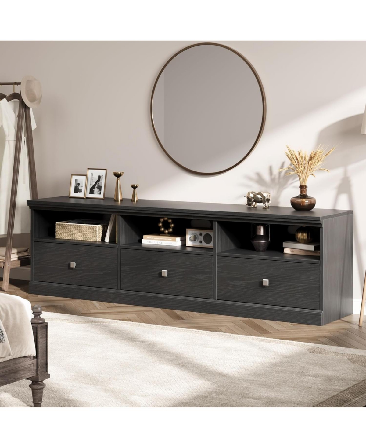 Gaomon 70" Tv Stand for 80" TVs, Mid-Century Entertainment Center with Drawer and Open Shelves