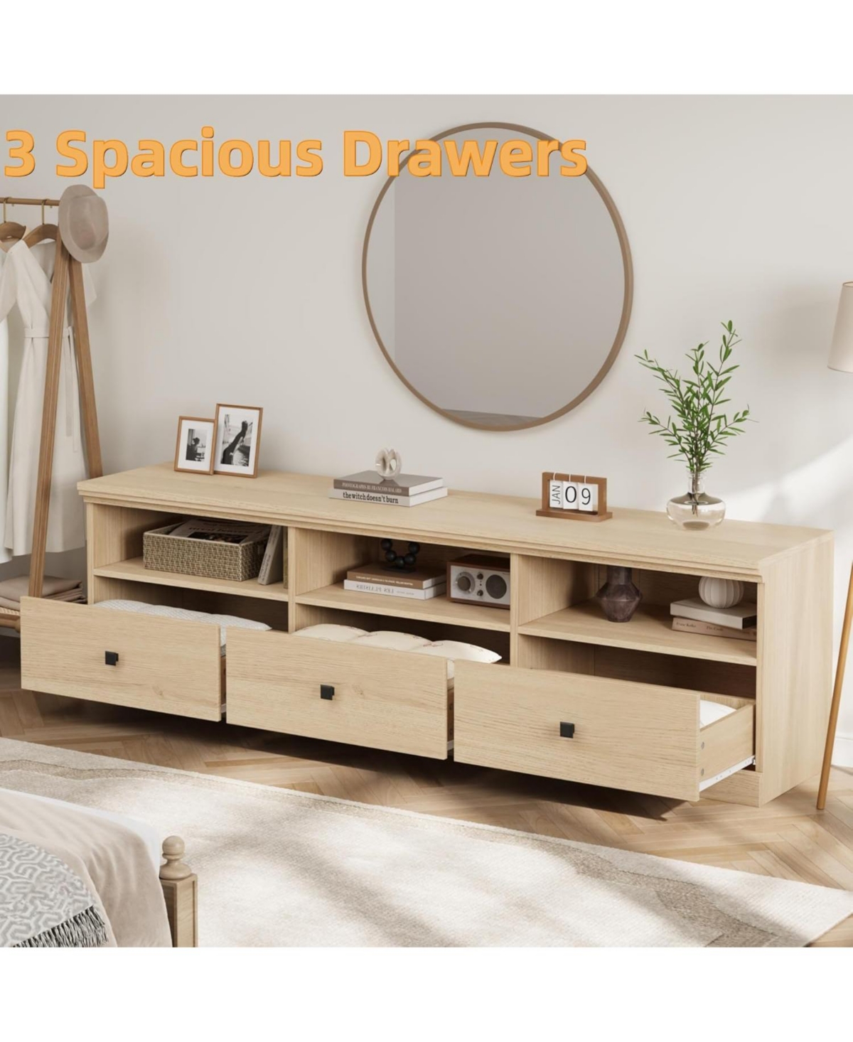 Gaomon 70" Tv Stand for 80" TVs, Mid-Century Entertainment Center with Drawer and Open Shelves