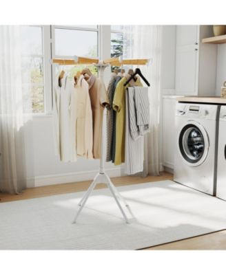 4-Leg Foldable Clothes Drying Rack with 8 Bamboo Rods and 40 Hanger Slots