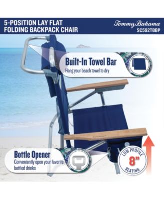 Tommy Bahama 5-Position Classic Lay Flat Backpack Cooler and Cup Holder Beach Chair, Portable Folding Beach Chair for Tanning, 2-Pack, Stripe