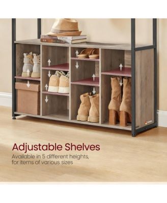 4-in-1 Hall Tree with Bench, Adjustable Shoe Shelves, 14 Hooks, Industrial Style
