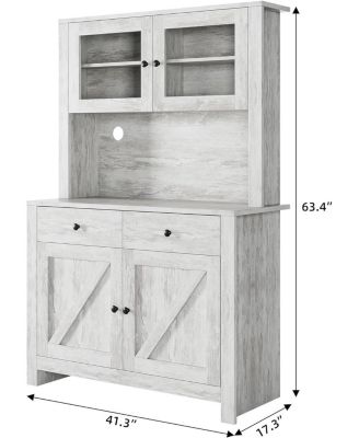 Kitchen Pantry Cabinet with Microwave Shelf,Freestanding Storage Cabinet with Glass Door, Adjustable Shelves and Drawer