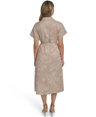 Petite Button Down Collared Midi Dress