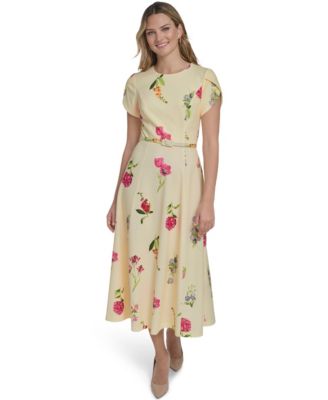 Petite Jewel Neck Novelty Short-Sleeve Dress