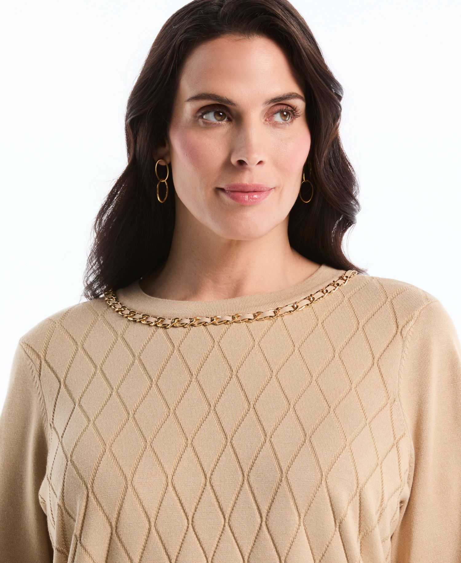 Petite Diamond Stitch Crew Neck Sweater