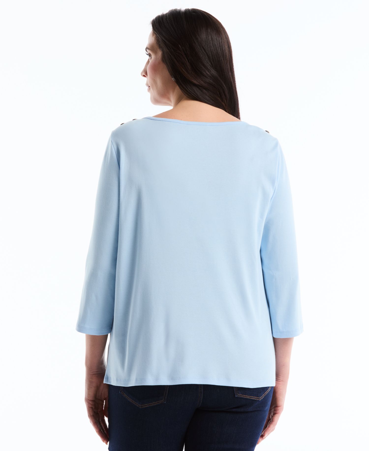 Petite Button Detail Boat Neck Top