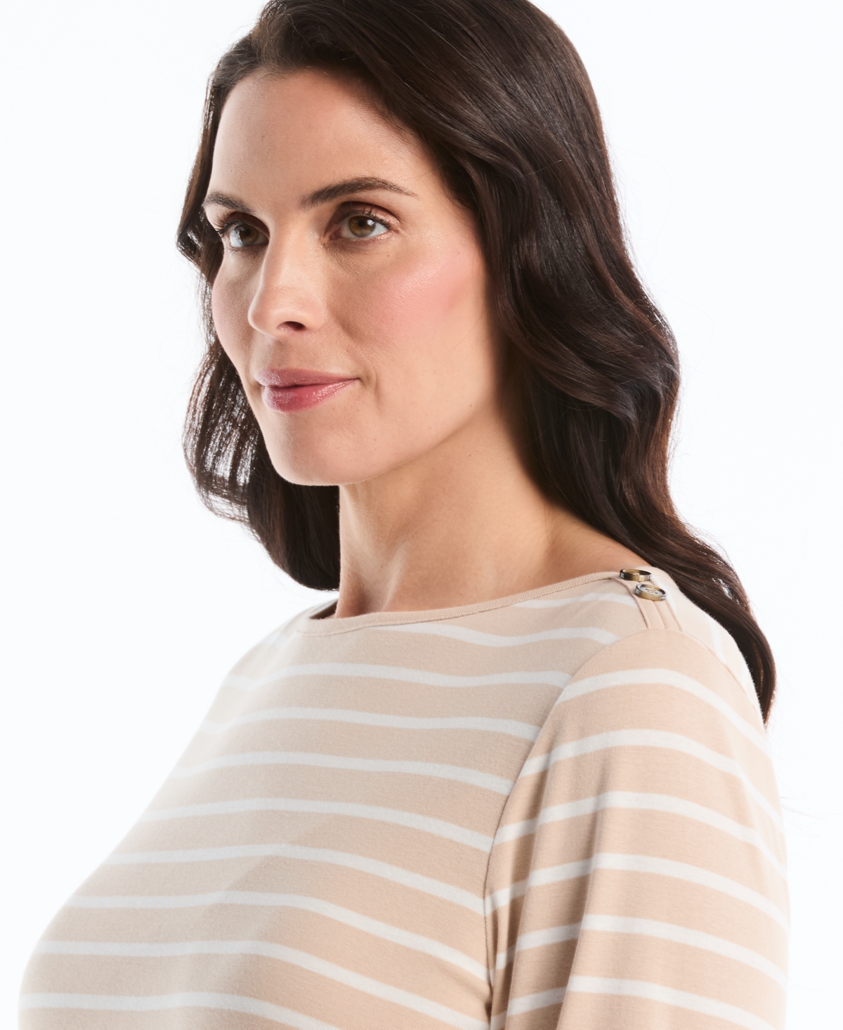 Rafaella Plus Stripe Boat Neck 3/4-Length Sleeve Top