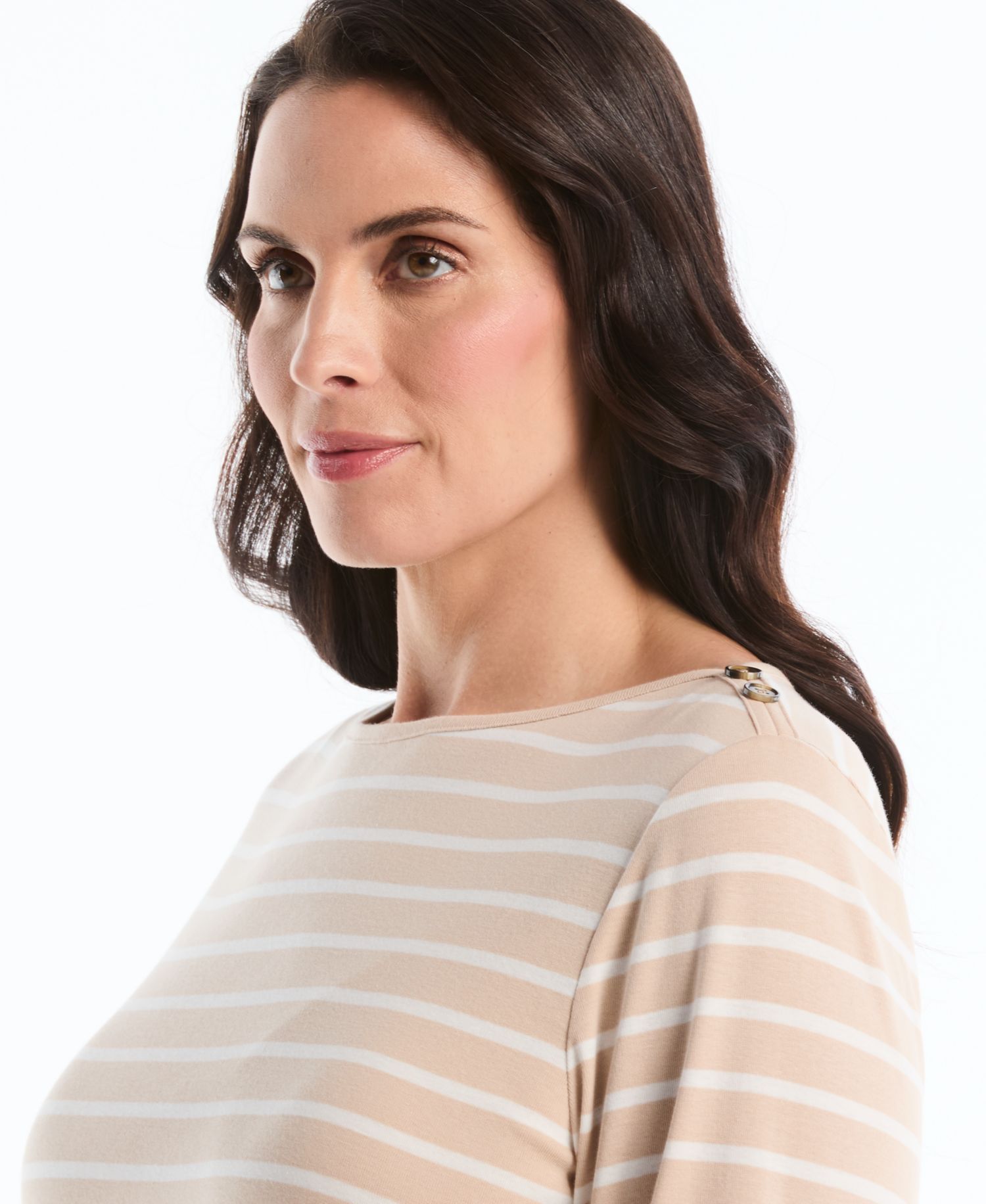 Plus Size Stripe Boat Neck 3/4-Length Sleeve Top