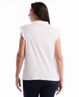 Plus Size Ruffle Sleeveless Collared Polo T-Shirt