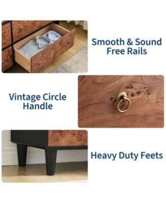 6 Drawers Dresser for Bedroom, 47" Wide Modern Chest of Drawers with Vintage Circle Handle w/Curved Profile Design, Wood Dresser for Bedroom