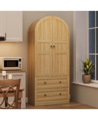 72" Tall Dome Bookcase with Drawers, 4-Tier Wooden Bookshelf Storage Cabinet with Door, Farmhouse Arched Cabinet with Storage