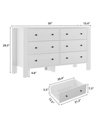 Natural Oak 6-Drawer Dresser, Modern Double Dresser and Storage Organizer for Bedroom or Entryway