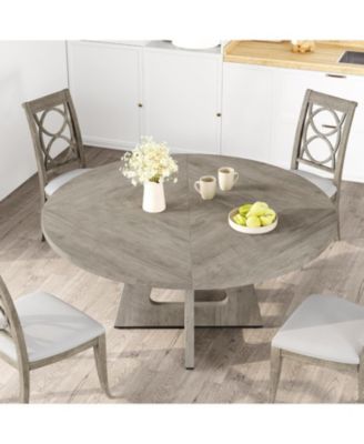 47" Round Dining Table Set for 4 to 6, Farmhouse Kitchen Table with Wooden Top and Pedestal Base, Circle Dinner Table