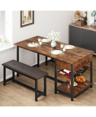 Dining Table Set for 4, Kitchen Dining Table Set with Upholstered Benches, Kitchen Dining Room Table with Storage Drawers