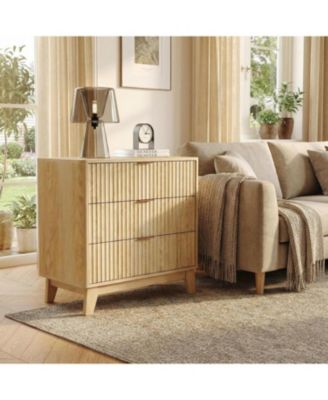 Fluted Night Stand with 3 Drawers, Modern Wood Chest of Bedside Table