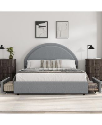 Queen Bed Frame with Storage Drawers, Boucle Upholstered Platform, Round Headboard, Heavy-Duty, Noise-Free, No Box Spring