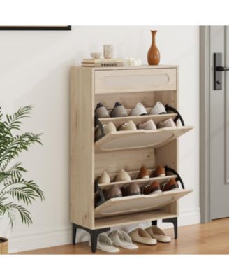 Shoe Cabinet with 2 Flip Drawers and 1 Pull-Out Drawer, Free Stand Shoe Storage Cabinet, 3 Adjustable Shelf, Narrow Shoe Cabinet