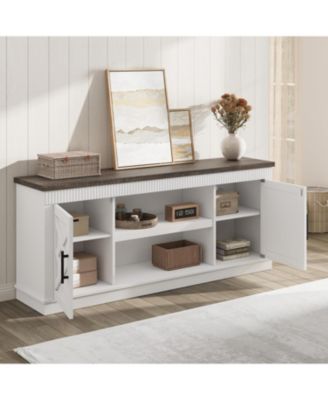 Farmhouse TV Stand for 70/75 in TVs, 65 in Long Entertainment Center w/ 2 Door &Open Storage Shelf, Rustic Fluted Television Consoles Stands