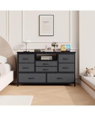 Dresser TV Stand with Power Outlet & LED for 55'' TV, Long Dresser 8 Deep Drawers Chests of Drawers, Wide Console Table