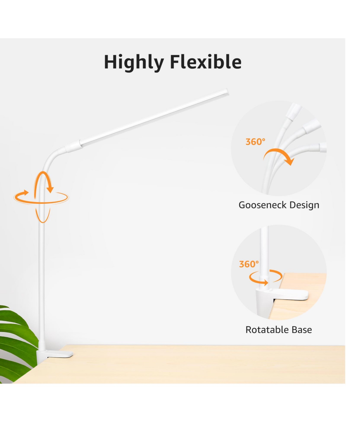 Lepro Clip-on Led Desk Lamp, Dimmable Usb-Powered with 3 Color Modes 10 Brightness, 360°Adjustable Gooseneck - Black