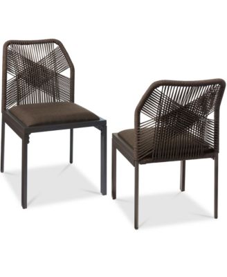 Set of 2 Indoor/Outdoor Aluminum Woven Side Dining Chairs w/ All-Weather Rope
