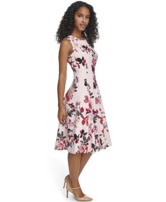 Women's Printed Crewneck Midi Dress