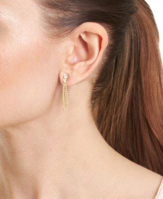 Cubic Zirconia 14k Gold Over Sterling Silver Bead Chain Earrings